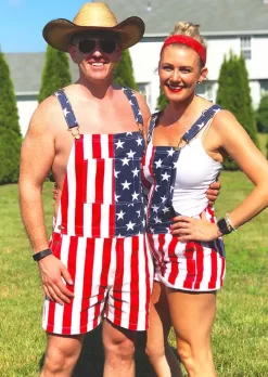 Unisex American Flag Button Pocket Overall Romper