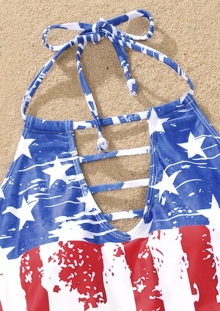 American Flag Hollow Out Drawstring Halter Tankini Set 6 American Flag Hollow Out Drawstring Halter Tankini Set - Image 4
