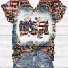USA Leopard American Flag T-Shirt Tee