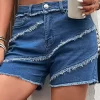 Pocket Button Frayed Hem Denim Shorts - Blue 2 Pocket Button Frayed Hem Denim Shorts - Blue -Garment Sale Store SCM015890 1 50883986096848 124