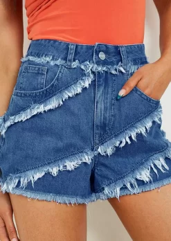 Pocket Button Frayed Hem Denim Shorts - Blue -Garment Sale Store SCM015890 2 50883985513664 124