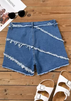 Pocket Button Frayed Hem Denim Shorts - Blue -Garment Sale Store SCM015890 2 50883985576753 124