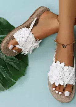Floral Flip Flops Trendy Flat Slippers Without Anklet - White -Garment Sale Store SCM015991 1 50251070872868 124