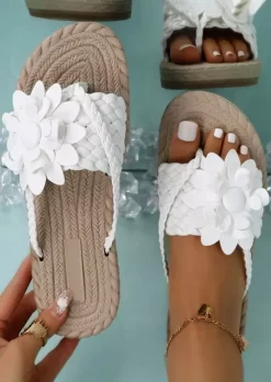 Floral Flip Flops Trendy Flat Slippers Without Anklet - White -Garment Sale Store SCM015991 1 50251070907419 124