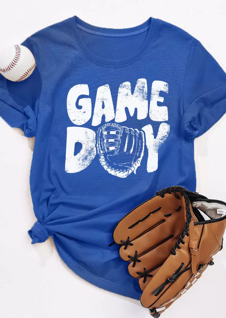 Game Day O-Neck T-Shirt Tee - Blue 4 Game Day O-Neck T-Shirt Tee - Blue - Image 2