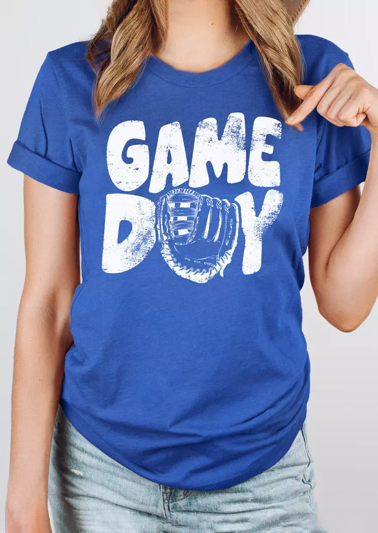 Game Day O-Neck T-Shirt Tee - Blue 5 Game Day O-Neck T-Shirt Tee - Blue - Image 3