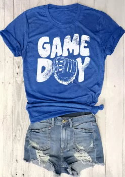 Game Day O-Neck T-Shirt Tee - Blue