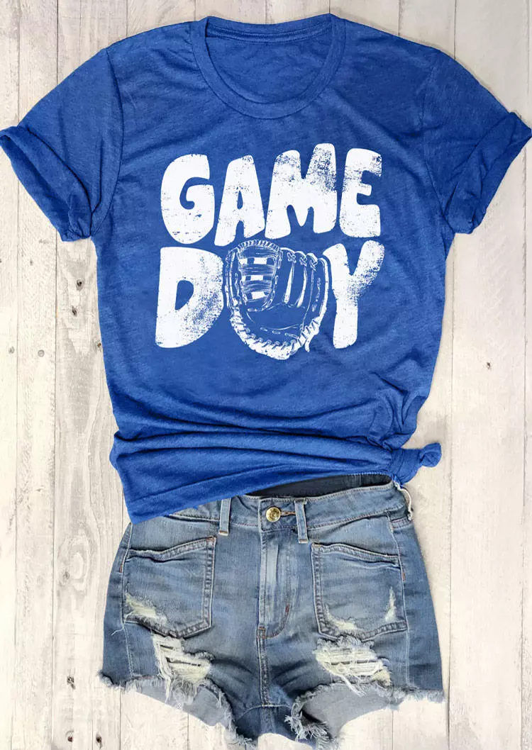 Game Day O-Neck T-Shirt Tee - Blue 3 Game Day O-Neck T-Shirt Tee - Blue