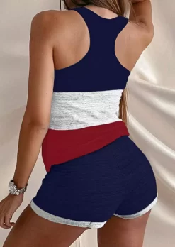'Merica Flag Color Block Tank And Shorts Pajamas Set 9 'Merica Flag Color Block Tank And Shorts Pajamas Set -Garment Sale Store SCM016054 2 52531028213919 124