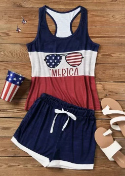 'Merica Flag Color Block Tank And Shorts Pajamas Set 10 'Merica Flag Color Block Tank And Shorts Pajamas Set -Garment Sale Store SCM016054 2 52531028320268 124