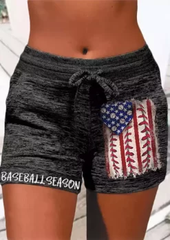 Baseball Season American Flag Pocket Drawstring Shorts - Dark Grey