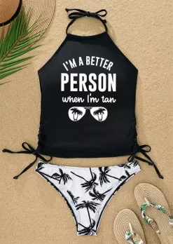 I'm A Better Person When I'm Tan Coconut Tree Glasses Halter Tankini Set - Black -Garment Sale Store SCM016133 1 50429105493653 124