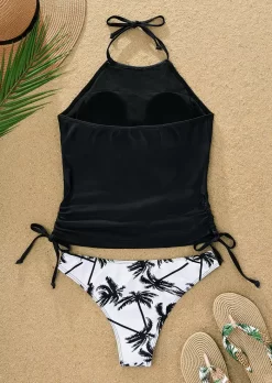 I'm A Better Person When I'm Tan Coconut Tree Glasses Halter Tankini Set - Black -Garment Sale Store SCM016133 1 50429105531264 124