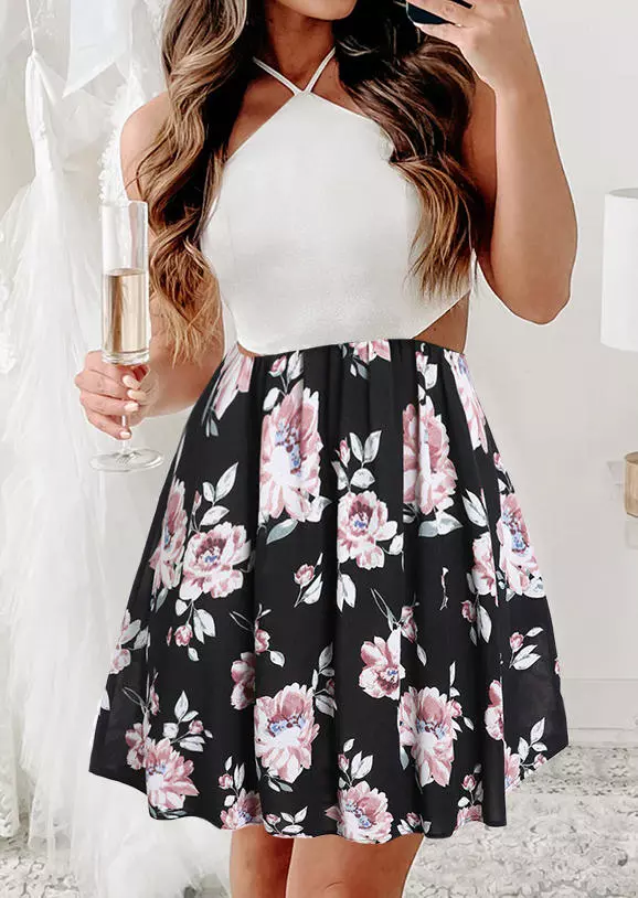 Floral Ruffled Hollow Out Mini Dress - White 3 Floral Ruffled Hollow Out Mini Dress - White