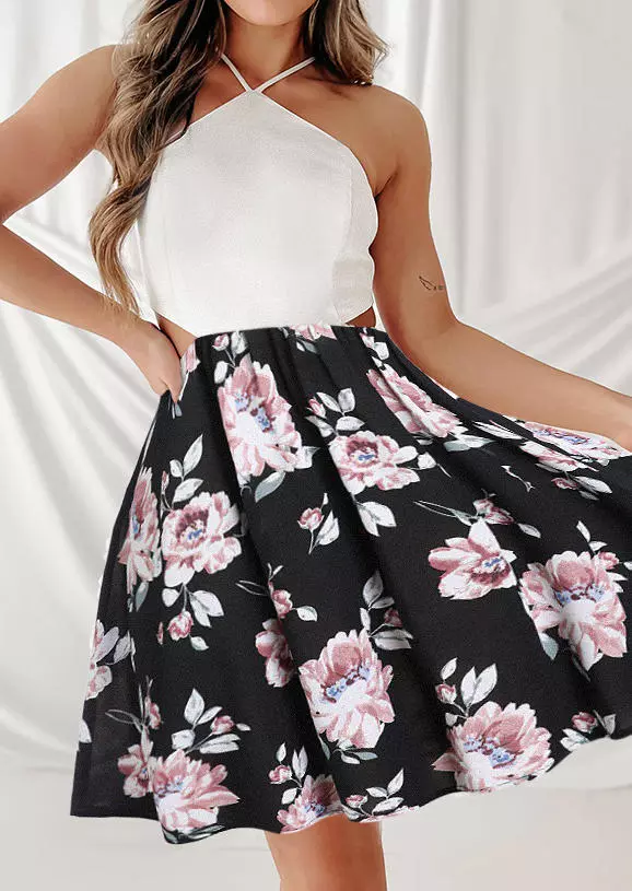 Floral Ruffled Hollow Out Mini Dress - White 5 Floral Ruffled Hollow Out Mini Dress - White - Image 3