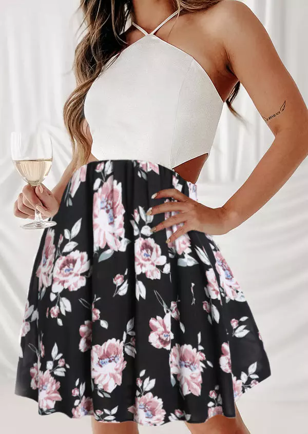 Floral Ruffled Hollow Out Mini Dress - White 6 Floral Ruffled Hollow Out Mini Dress - White - Image 4