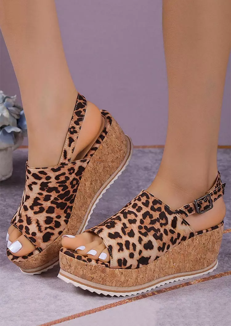 Leopard Peep Toe Platform Wedge Sandals 3 Leopard Peep Toe Platform Wedge Sandals