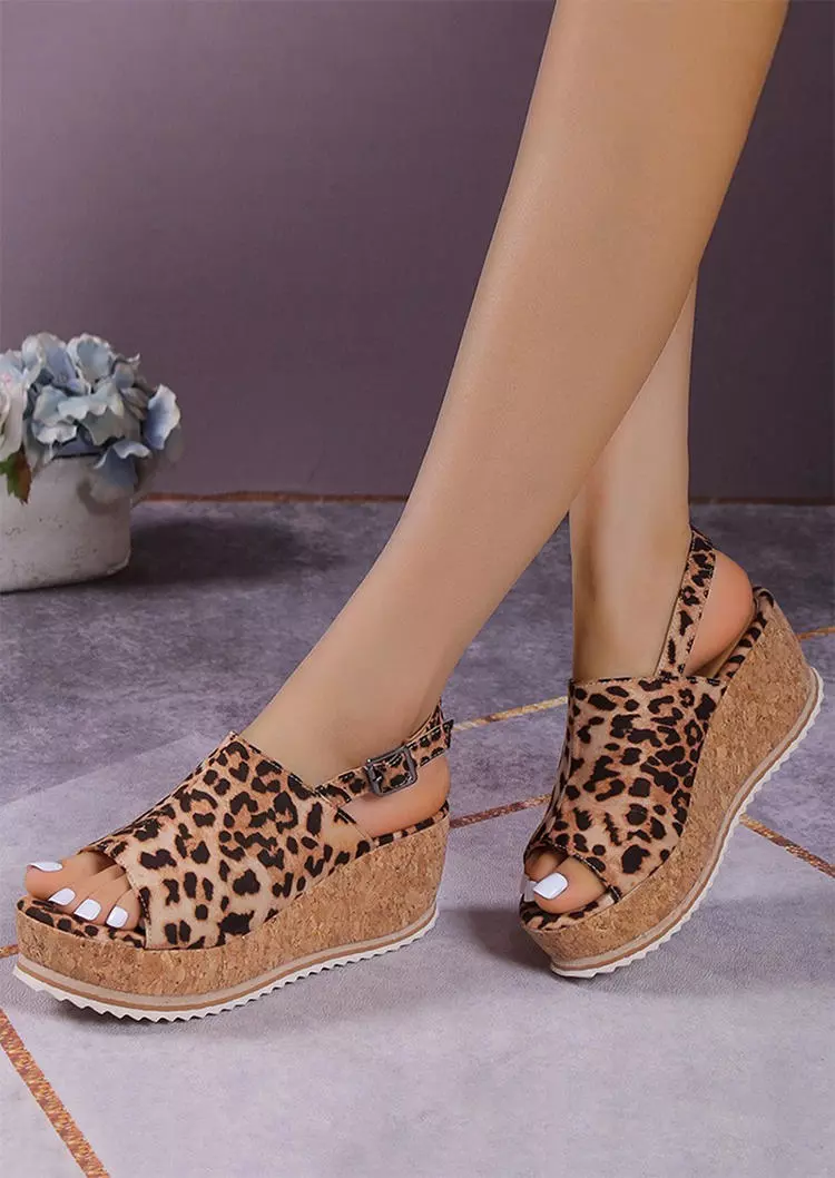 Leopard Peep Toe Platform Wedge Sandals 6 Leopard Peep Toe Platform Wedge Sandals - Image 4