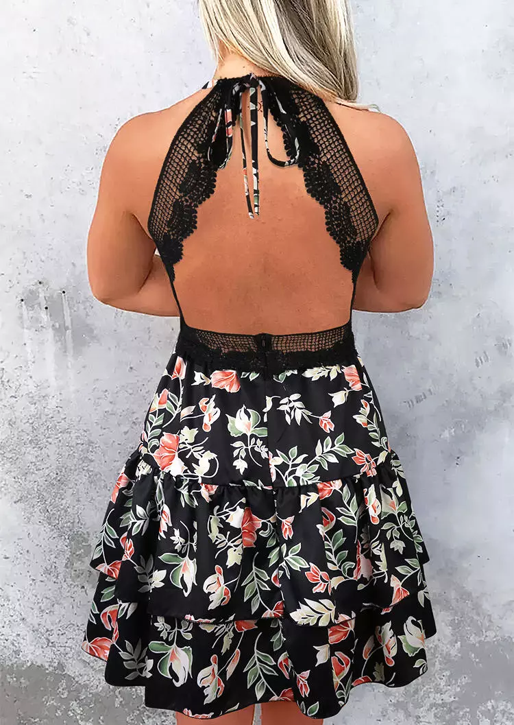 Floral Lace Splicing Open Back Mini Dress 4 Floral Lace Splicing Open Back Mini Dress - Image 2