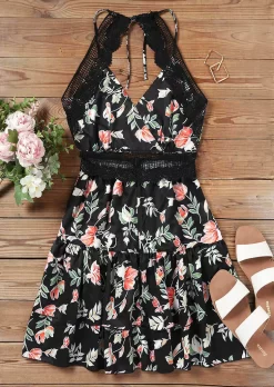 Floral Lace Splicing Open Back Mini Dress 10 Floral Lace Splicing Open Back Mini Dress -Garment Sale Store SCM016320 1 52402634814508 124