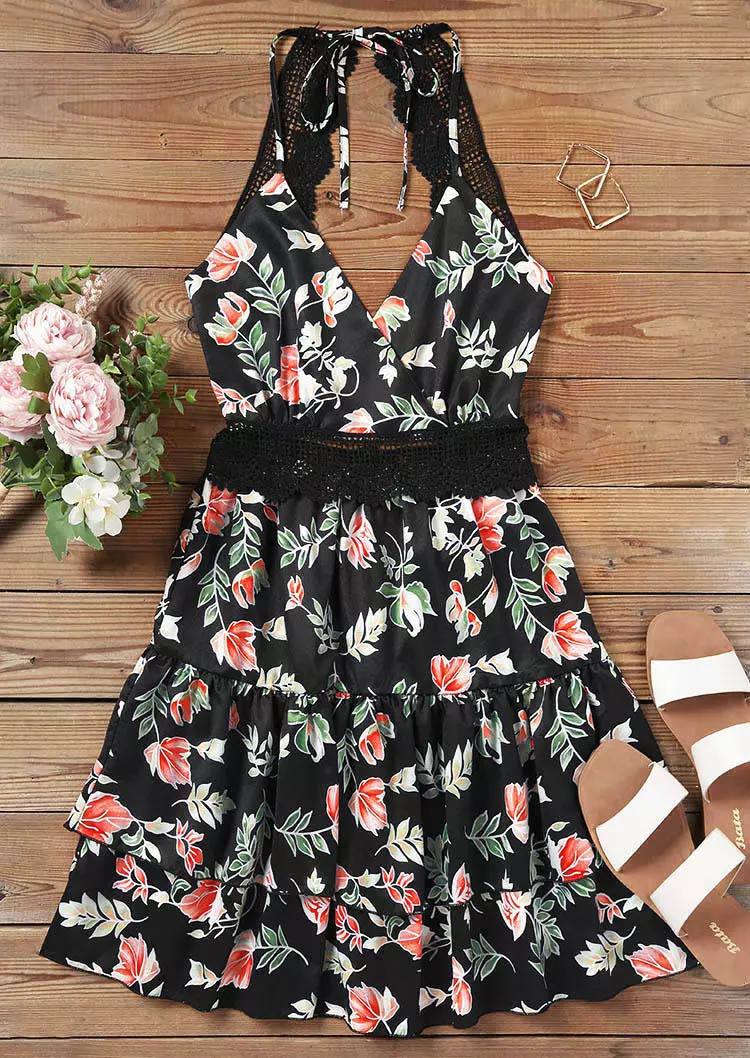 Floral Lace Splicing Open Back Mini Dress 6 Floral Lace Splicing Open Back Mini Dress - Image 4