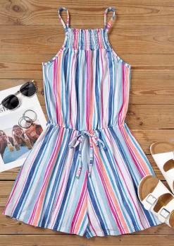 Colorful Vertical Striped Smocked Button Hollow Out Romper 13 Colorful Vertical Striped Smocked Button Hollow Out Romper -Garment Sale Store SCM016331 1 51080932531891 124