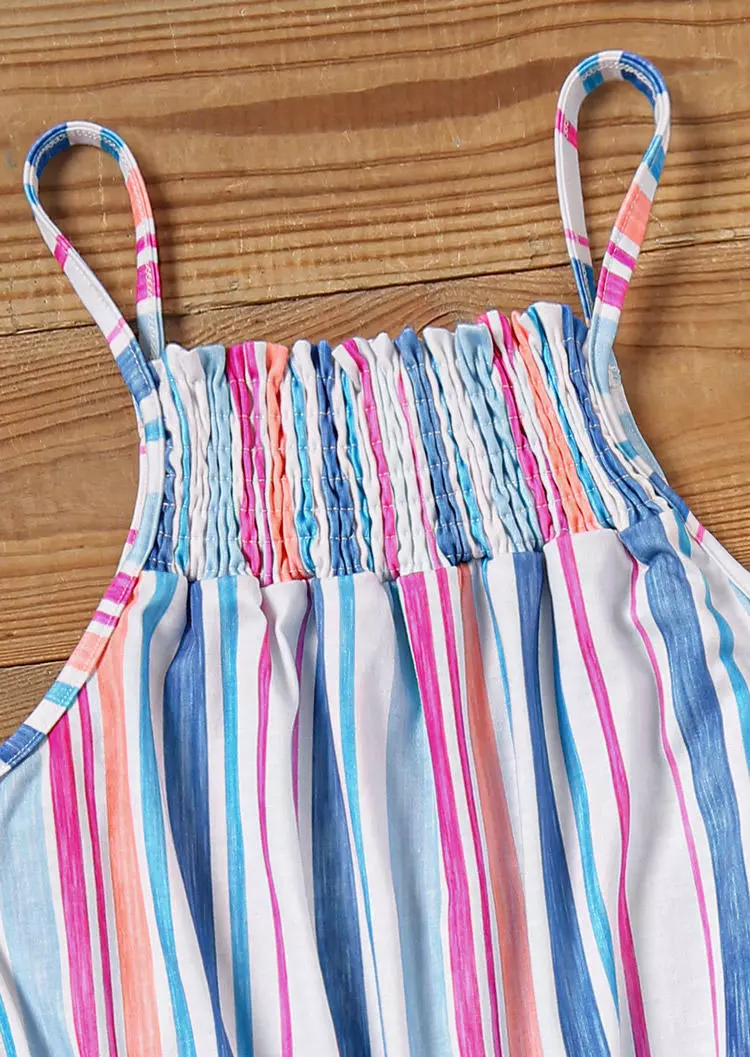 Colorful Vertical Striped Smocked Button Hollow Out Romper 8 Colorful Vertical Striped Smocked Button Hollow Out Romper - Image 6