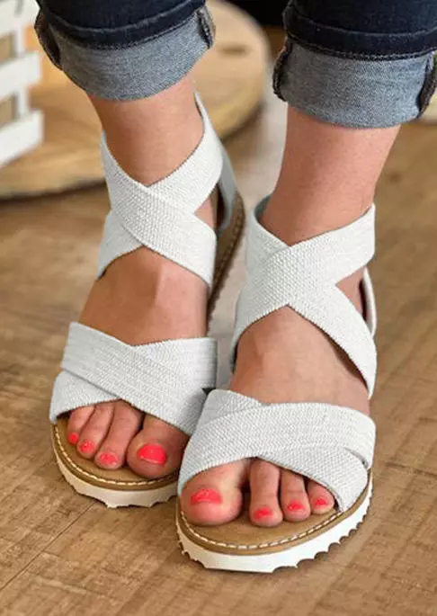 Criss-Cross Zipper Round Toe Wedge Sandals - White 5 Criss-Cross Zipper Round Toe Wedge Sandals - White - Image 3
