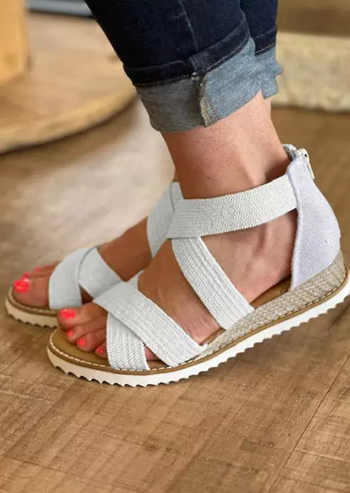 Criss-Cross Zipper Round Toe Wedge Sandals - White 6 Criss-Cross Zipper Round Toe Wedge Sandals - White - Image 4