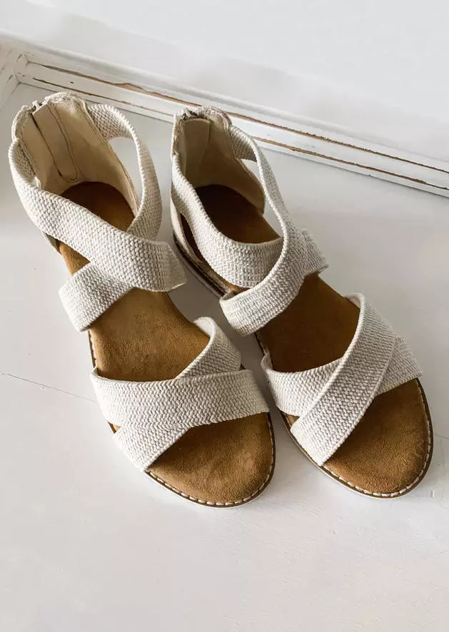 Criss-Cross Zipper Round Toe Wedge Sandals - White 9 Criss-Cross Zipper Round Toe Wedge Sandals - White - Image 7