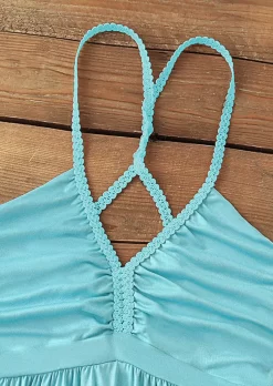 Ruched Open Back Spaghetti Strap Irregular Mini Dress - Light Blue -Garment Sale Store SCM016377 2 53162034904964 124