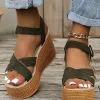 Criss-Cross Buckle Wedge Sandals - Army Green 1 Criss-Cross Buckle Wedge Sandals - Army Green -Garment Sale Store SCM016418 1 51173674892457 124