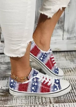 Gradient Glitter Star Lace Up Flat Sneakers -Garment Sale Store SCM016500 2 51063343358345 124
