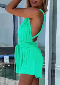 Criss-Cross Open Back Romper - Green -Garment Sale Store SCM016504 1 60272503015031 124