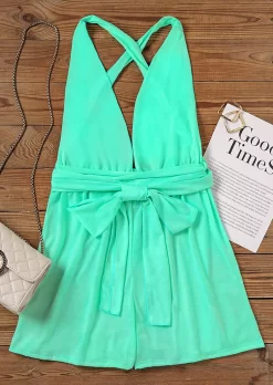 Criss-Cross Open Back Romper - Green -Garment Sale Store SCM016504 1 60272503048271 124