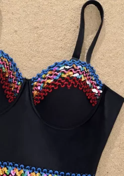 Sequined One-Piece Swimsuit - Black -Garment Sale Store SCM016633 1 51998007555667 124