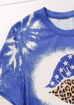 American Flag Leopard Lips Bleached T-Shirt Tee - Blue -Garment Sale Store SCM016875 1 52506389918709 124