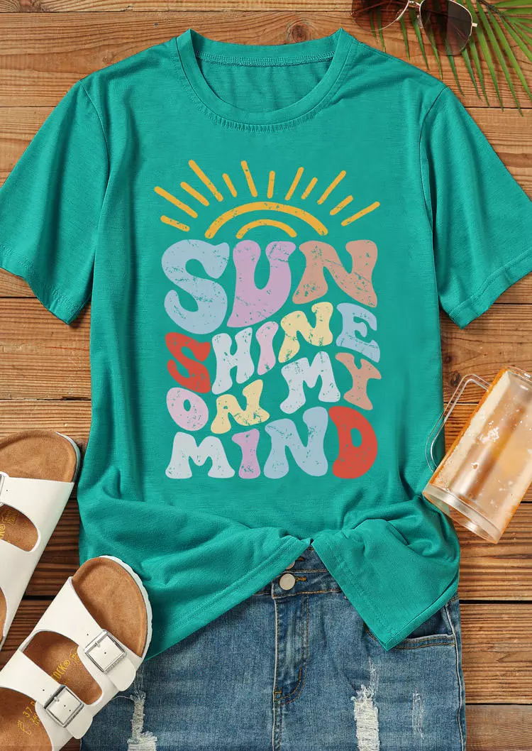 Sunshine On My Mind T-Shirt Tee - Cyan 6 Sunshine On My Mind T-Shirt Tee - Cyan - Image 4