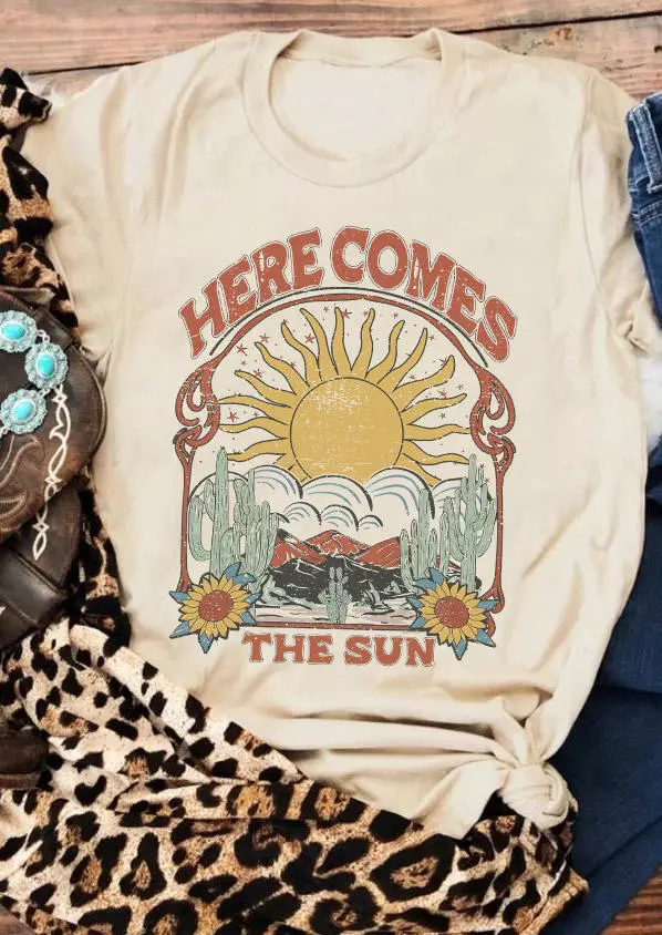 Here Comes The Sun Sunflower T-Shirt Tee - Apricot 5 Here Comes The Sun Sunflower T-Shirt Tee - Apricot - Image 3