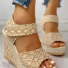 Glitter Peep Toe Wedge Sandals - Beige 1 Glitter Peep Toe Wedge Sandals - Beige -Garment Sale Store SCM016896 3 60841163257085 124