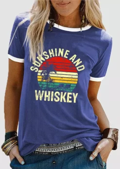 Sunshine And Whiskey T-Shirt Tee - Blue