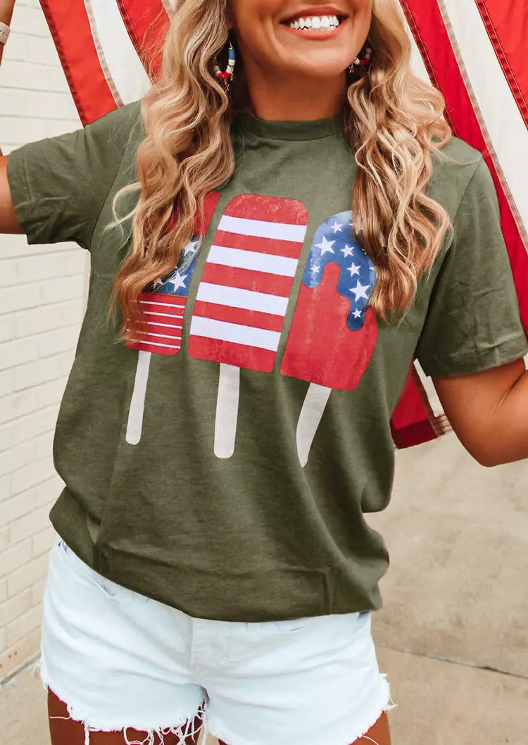 American Flag Ice Cream T-Shirt Tee - Army Green 4 American Flag Ice Cream T-Shirt Tee - Army Green - Image 2