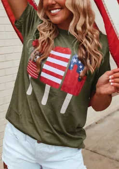 American Flag Ice Cream T-Shirt Tee - Army Green 8 American Flag Ice Cream T-Shirt Tee - Army Green -Garment Sale Store SCM016933 1 52433064151244 124