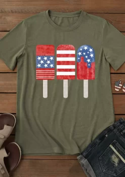 American Flag Ice Cream T-Shirt Tee - Army Green 9 American Flag Ice Cream T-Shirt Tee - Army Green -Garment Sale Store SCM016933 1 52433064186873 124
