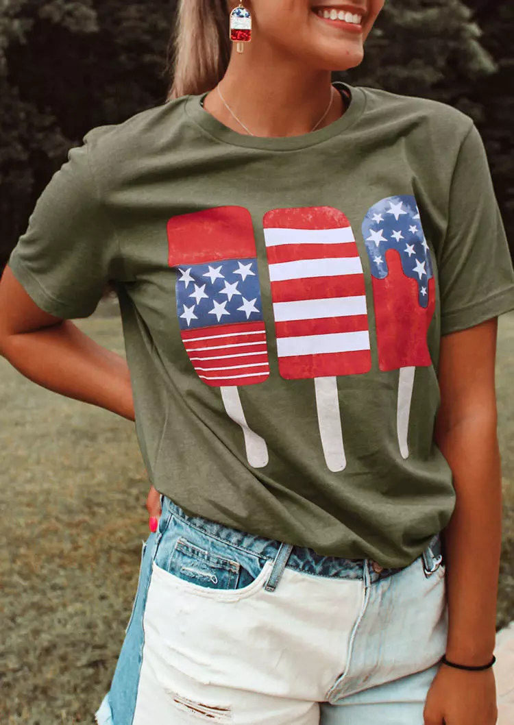 American Flag Ice Cream T-Shirt Tee - Army Green 3 American Flag Ice Cream T-Shirt Tee - Army Green