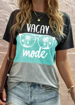 Vacay Mode Coconut Tree Color Block T-Shirt Tee -Garment Sale Store SCM016969 1 60655690032924 124