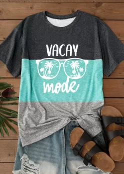 Vacay Mode Coconut Tree Color Block T-Shirt Tee -Garment Sale Store SCM016969 1 60655700065366 124