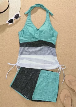 Color Block Halter Tie Open Back Tankini Set -Garment Sale Store SCM017015 1 52670122961750 124