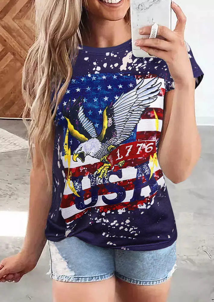 USA 1776 American Flag Eagle T-Shirt Tee - Navy Blue 4 USA 1776 American Flag Eagle T-Shirt Tee - Navy Blue - Image 2