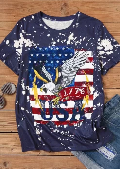 USA 1776 American Flag Eagle T-Shirt Tee - Navy Blue 9 USA 1776 American Flag Eagle T-Shirt Tee - Navy Blue -Garment Sale Store SCM017037 1 60152811342692 124
